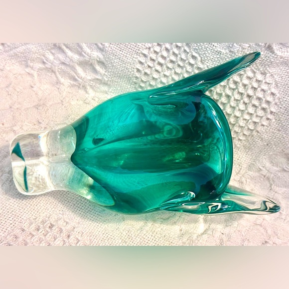 Sklo Union Chribska Glassworks 'Cats Head' Vase by Josef Hospodka Green & Amber - Picture 10 of 16